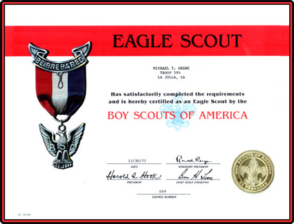 Click on Eagle Scout Award Certificate to the Education / Achievements web page